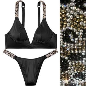 VS Very SEXY LEOPARD Logo Shine Strap Bra & Panty